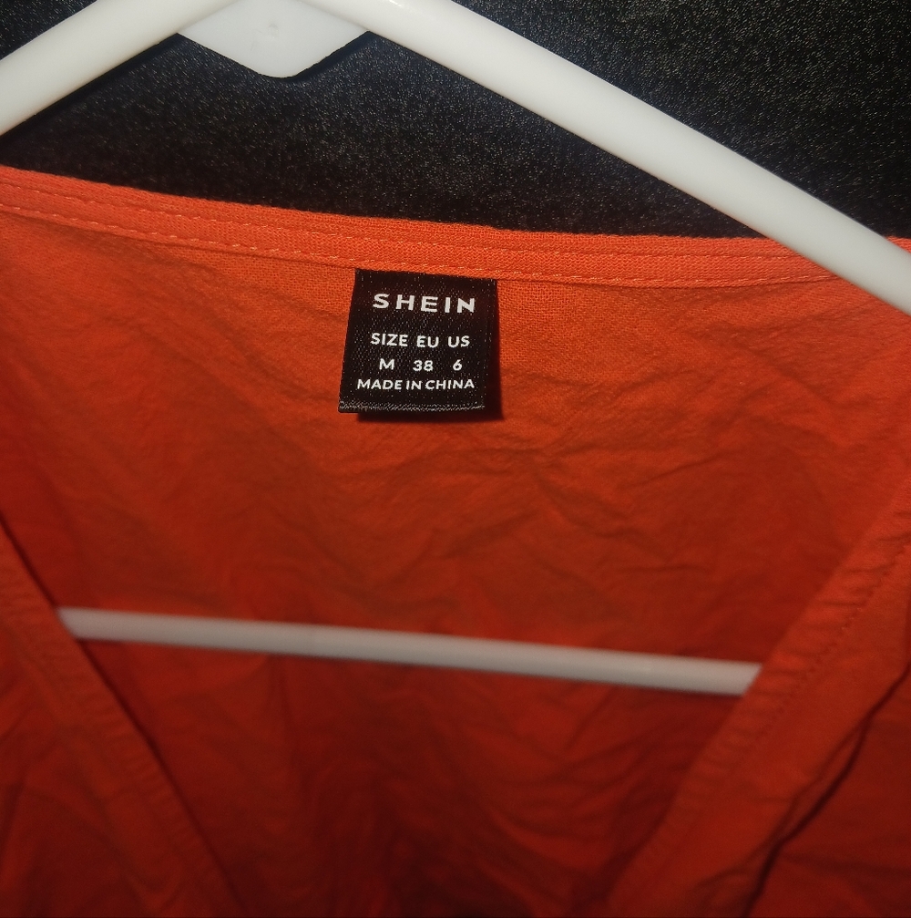 SHEIN Women Orange Puff Shoulders Tie Crop Top - Picture 7 of 7